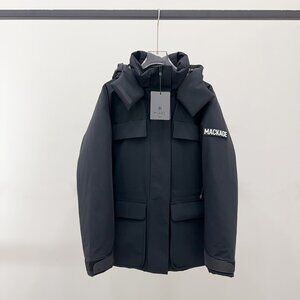 Mackage Black Zip-Up Hooded Down Jacket, Mid-Length